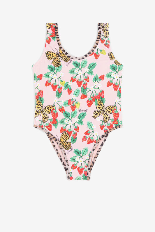 JU Strawberry And Butterfly-Print Logo Swimsuit Pink QJW002-HVF64