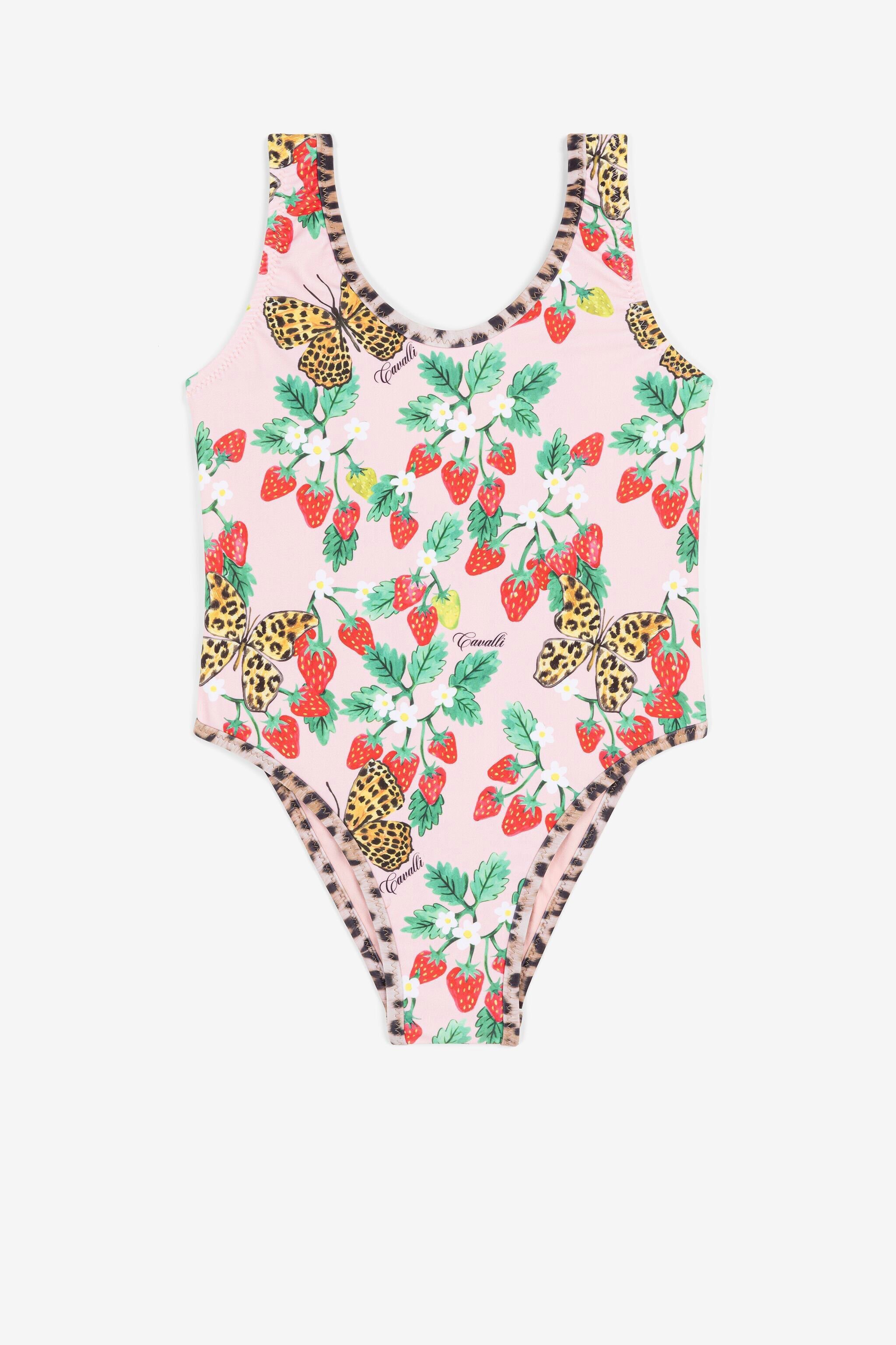 JU Strawberry And Butterfly-Print Logo Swimsuit Pink QJW002-HVF64