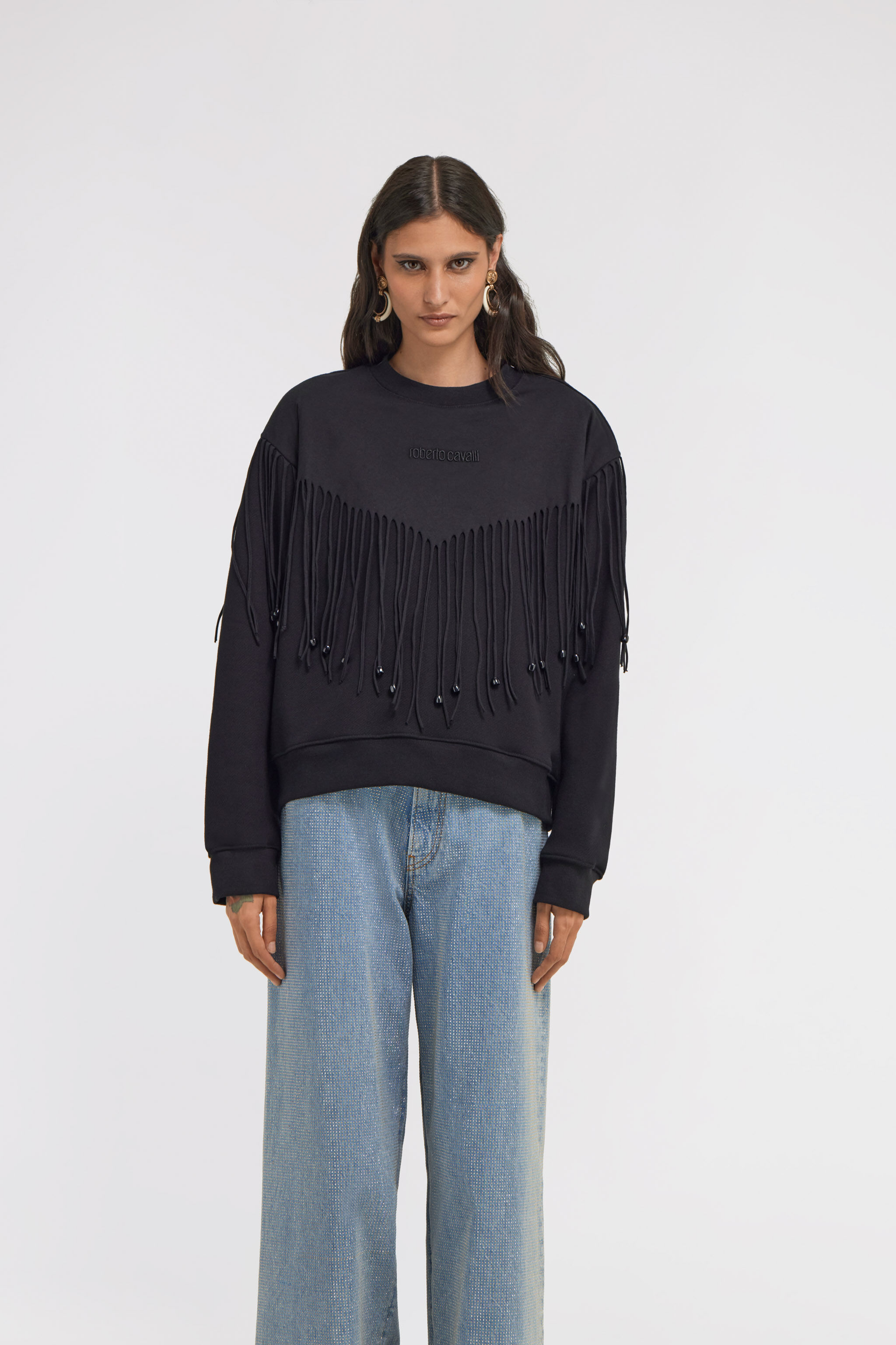 RC Sweatshirt with Fringe NERO 191101 TKT66D-CF020
