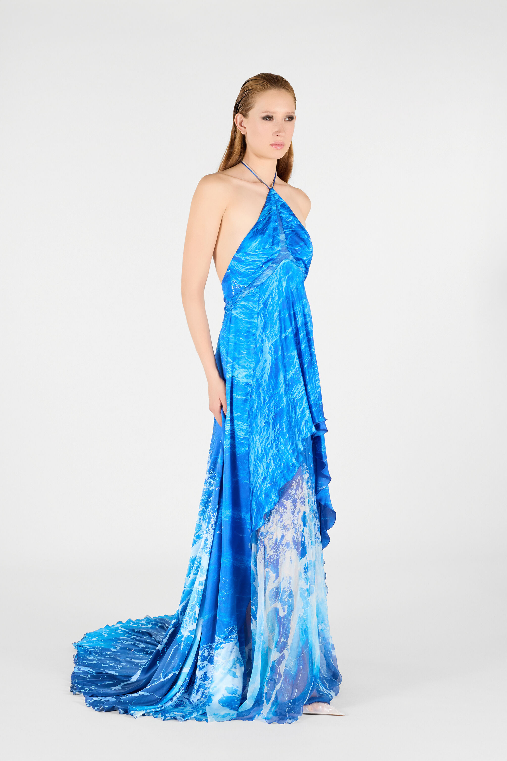 RC Seidenkleid Stretto di Messina Print Blau UWT115-RYN94