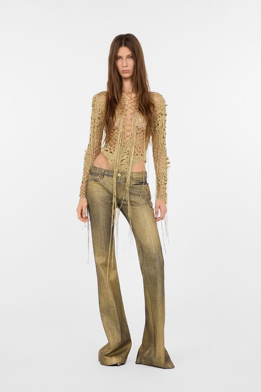 RC Golden See-Through Crochet-Effect Bodysuit GOLD WWM607-MO011