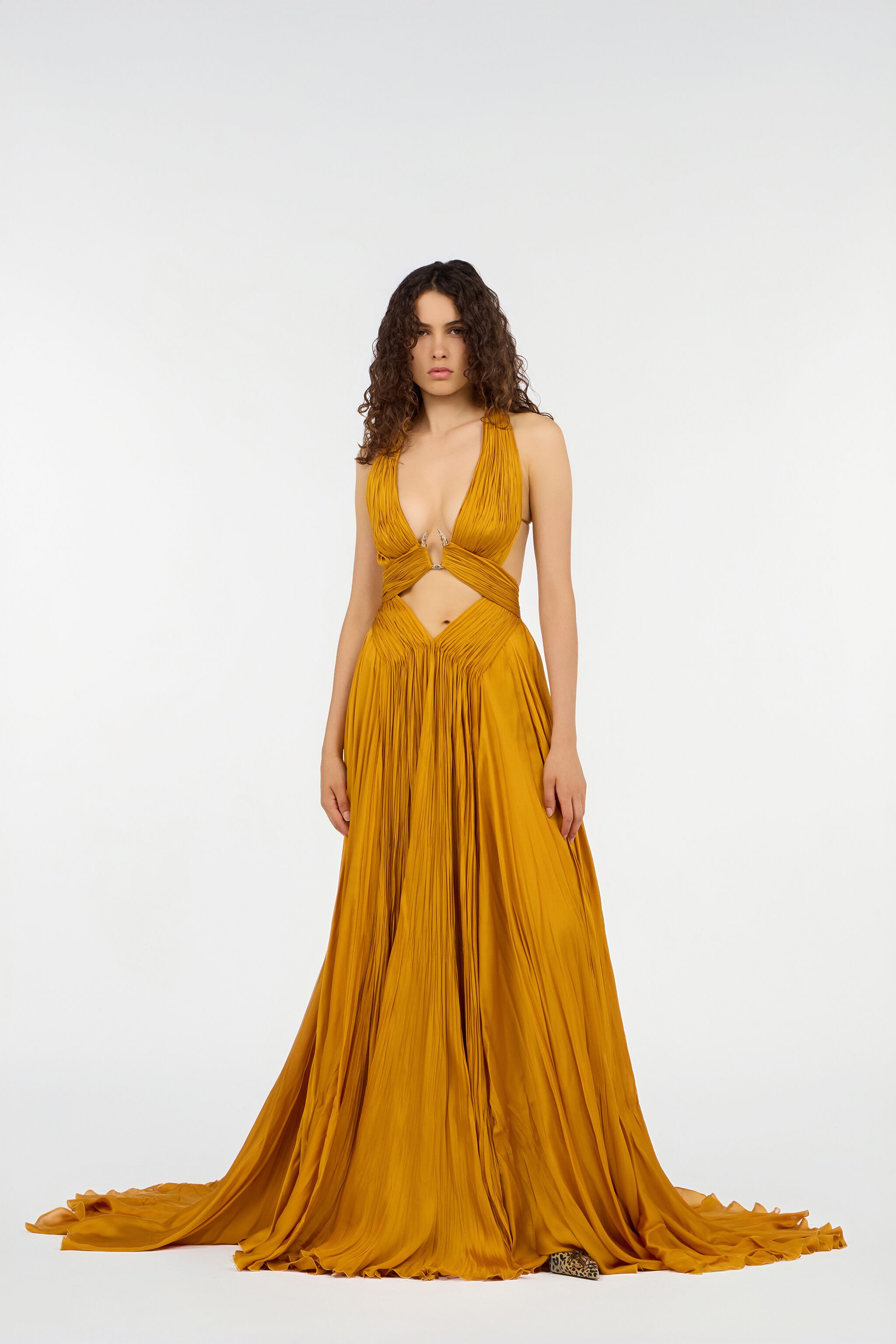 RC Extralanges Kleid Aus Reiner Seide Gelb VKT158-CC001