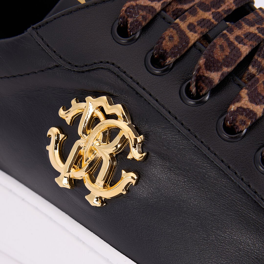 RC Black Leather Sneaker With Monogram RC BLACK QOS01J-PZO13