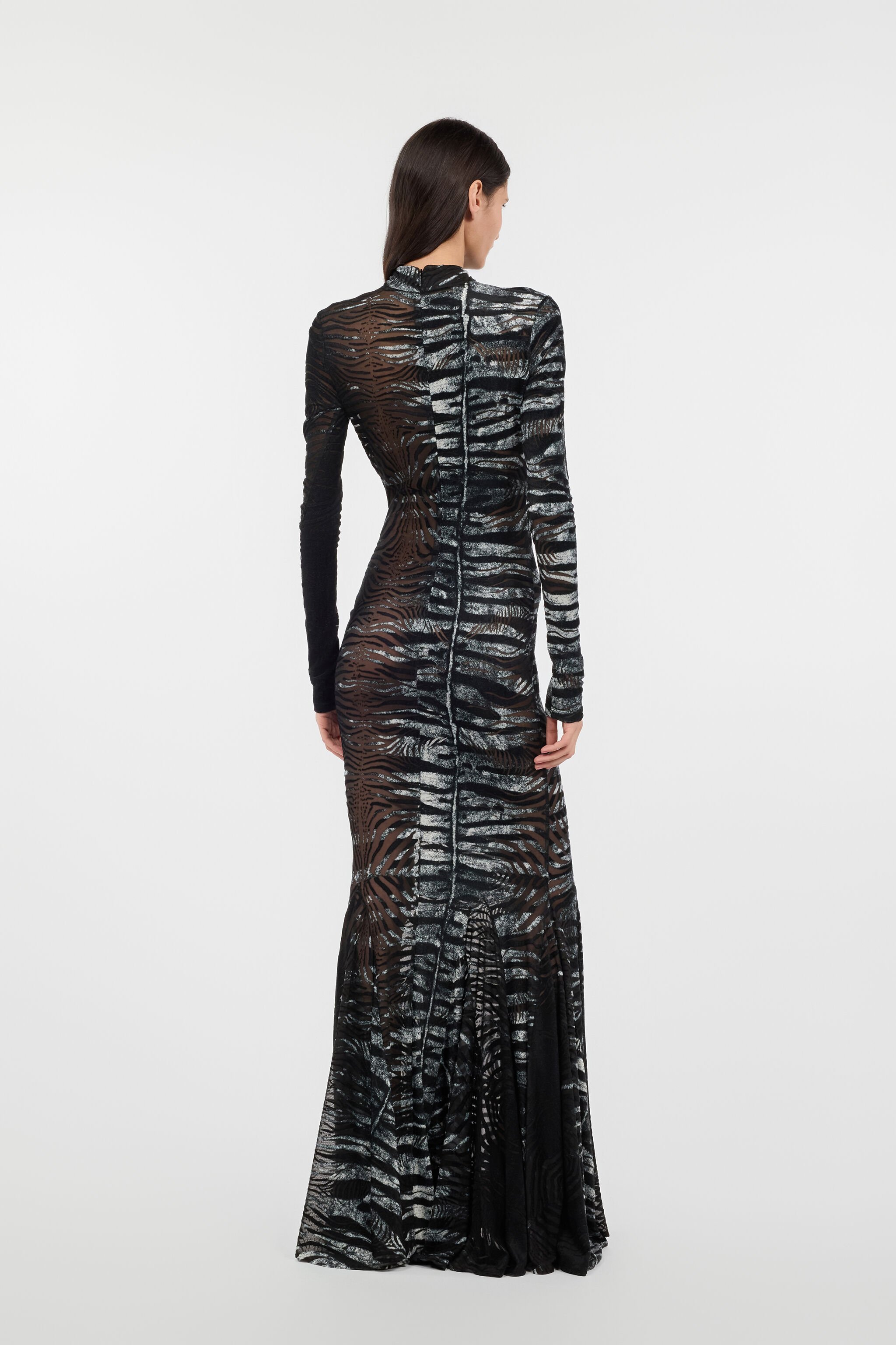 RC Long See-Through Dress With Zebra Pattern Black/White UKT144-CPN50