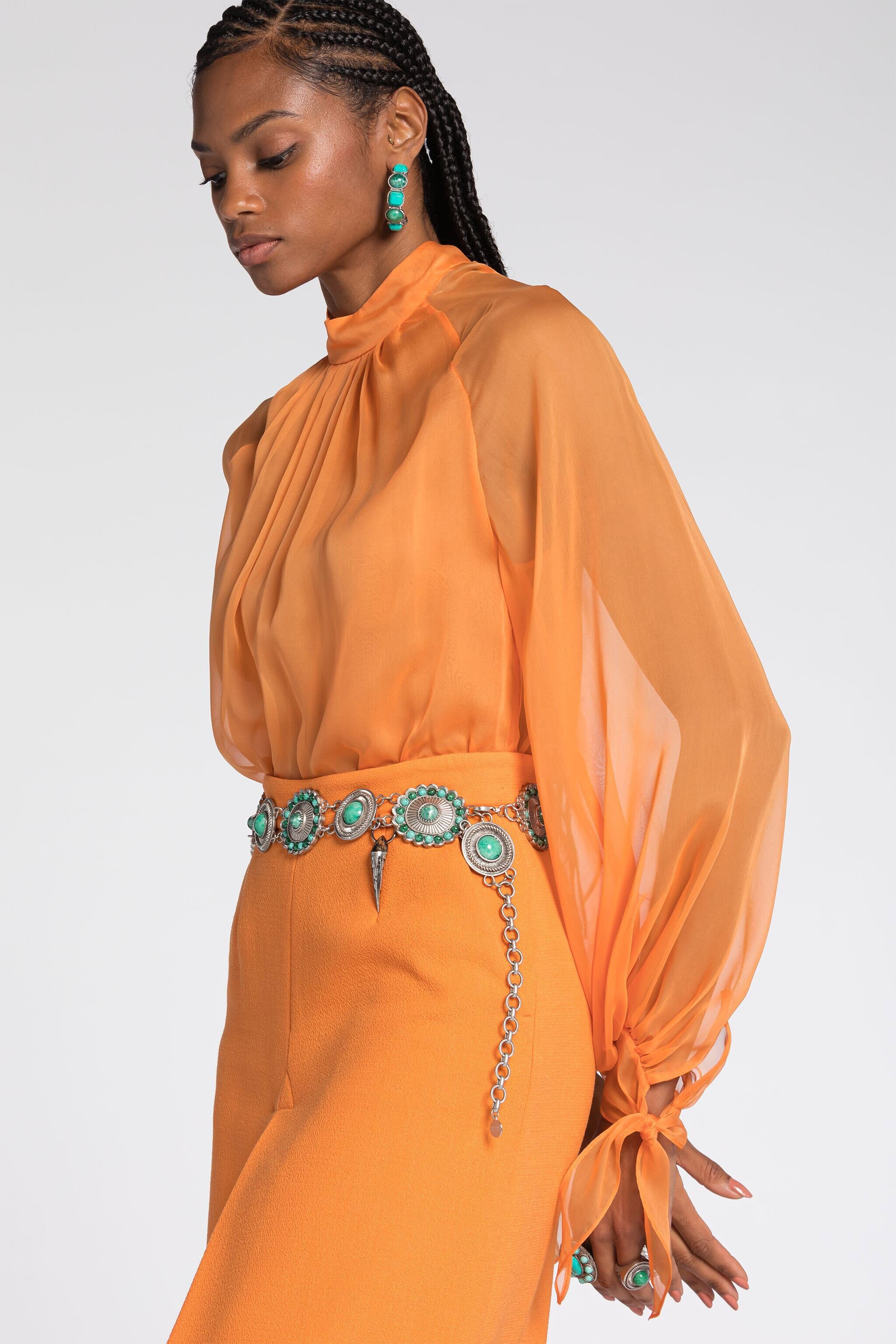 RC Semi-Sheer Silk Blouse Orange RKT700-XV005