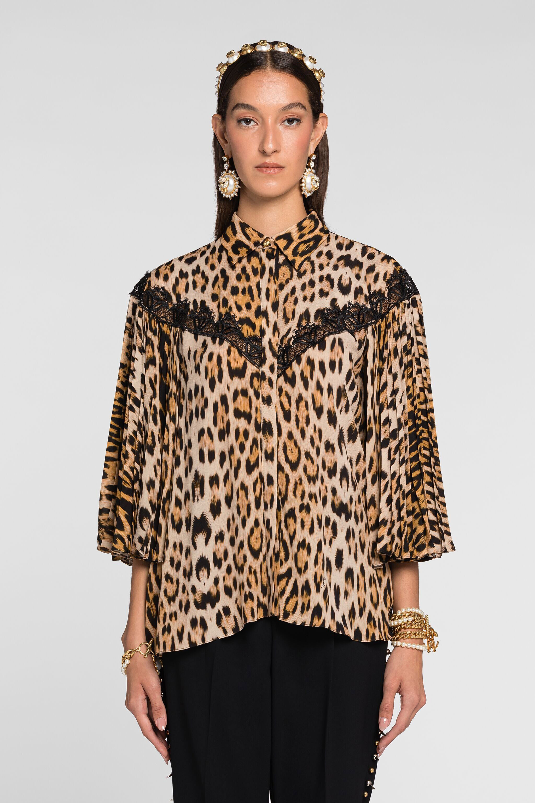 RC Lace-detailed leopard-print shirt Light Brown QKT730-FVF53