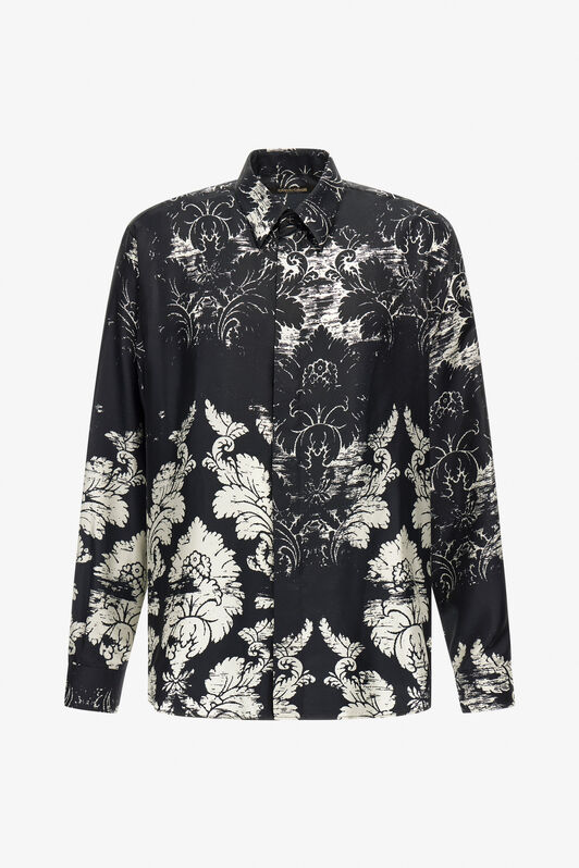 RC Camicia in seta con stampa Broccato Nero TRT713-4QN14