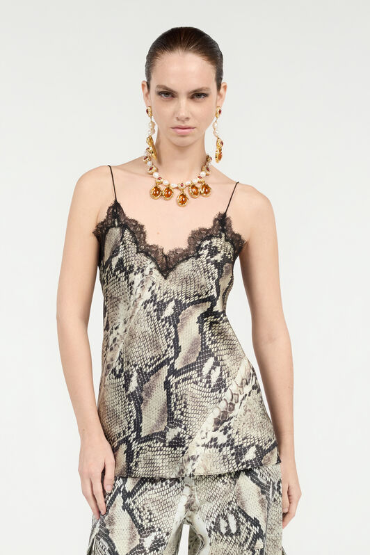 RC Silk Top with Python Print Light Brown VWT604-TYQ75