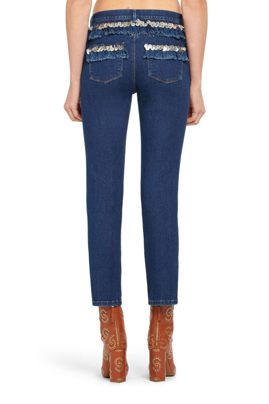 RC Fransen-Jeans mit Paillettenstickerei Dunkelblau IWJ245-DS001