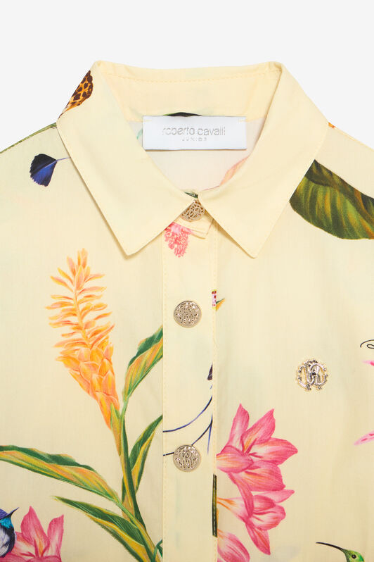 JU Yellow Dress with Tropical Print and Ruffles YELLOW VJT10J-7MP32