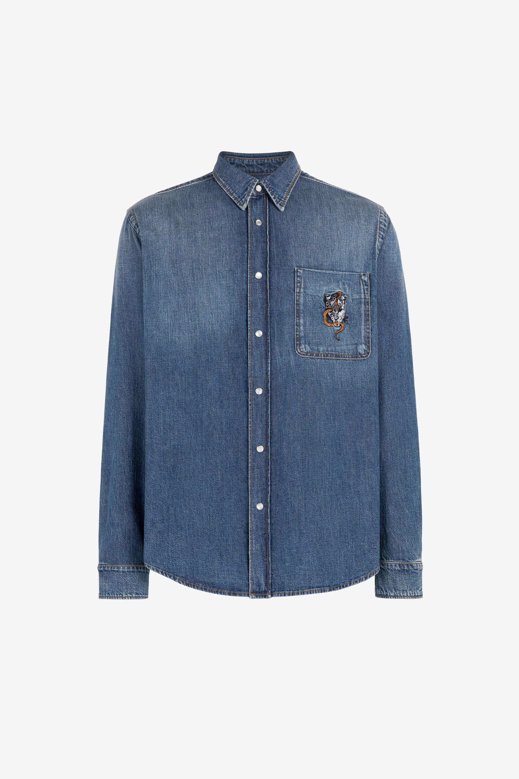 RC Serpentine Jaguar-Embroidered Denim Shirt Dark blue PRJ766-DL001