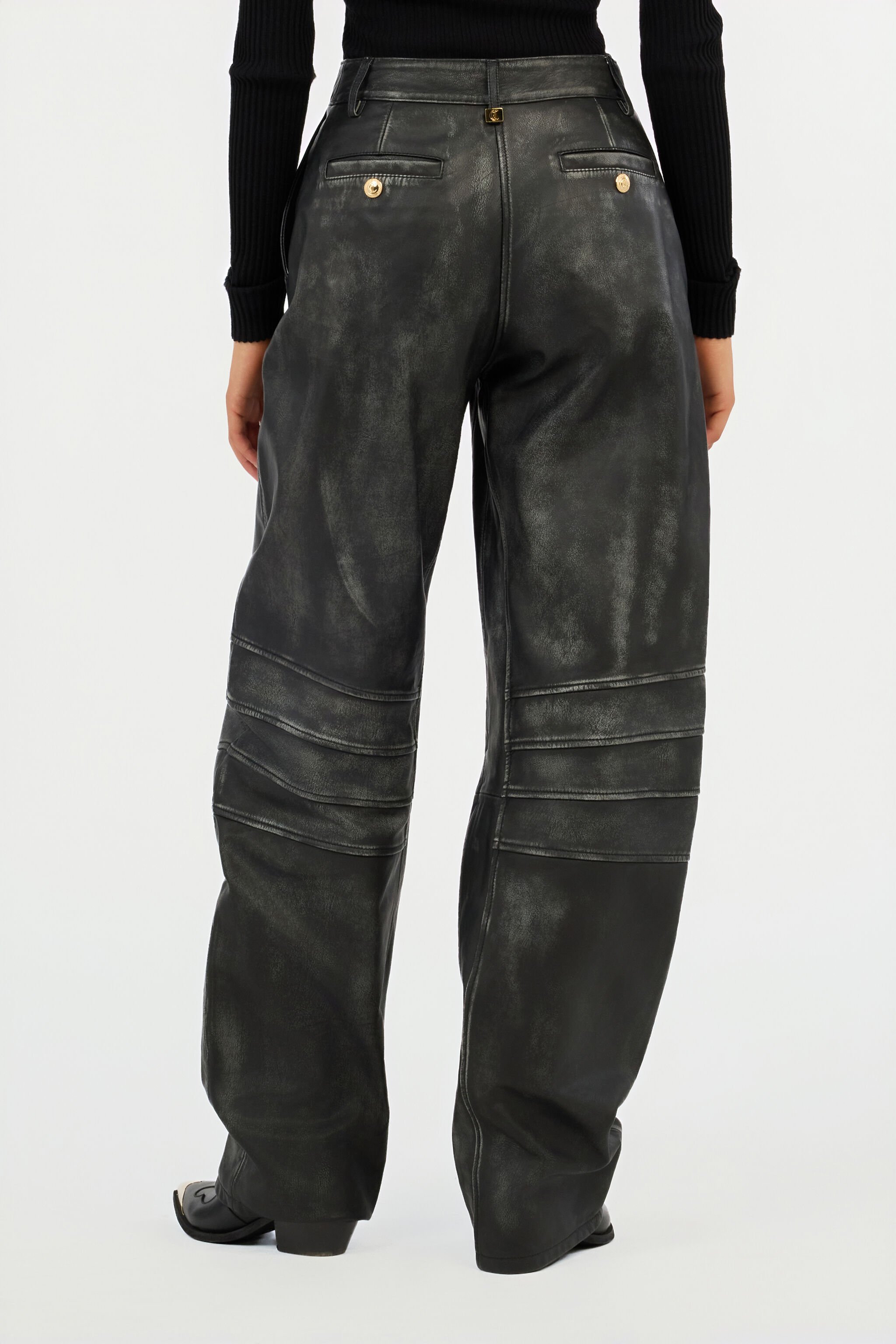 JC Pantalones De Cuero Negro BLACK VFT140-VF219