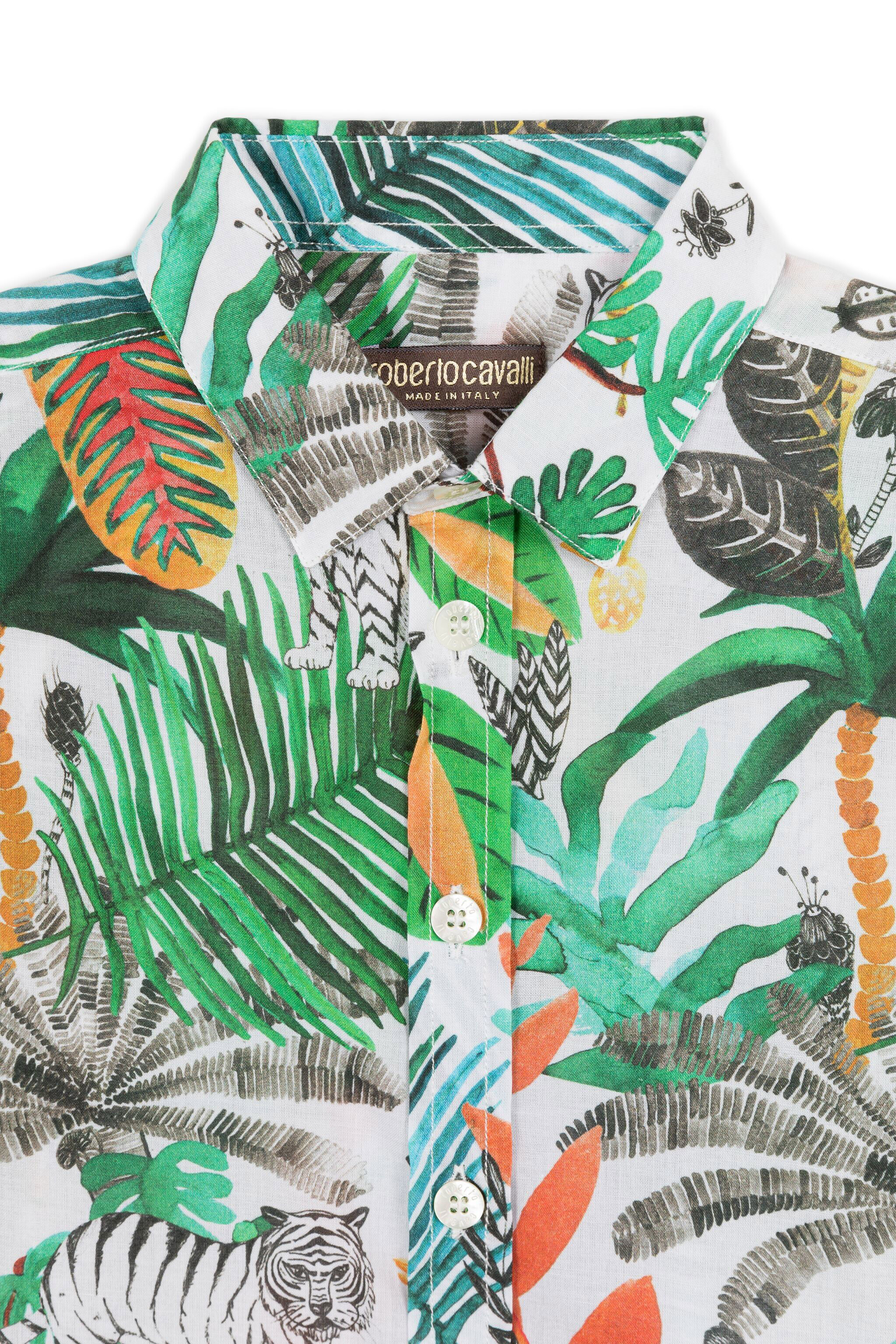 JU Tropical-Print Cotton Shirt BIANCO/VERDE GJT797-CIH69