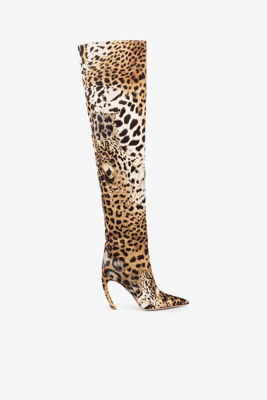RC Jaguar-print 105mm leather knee-high boots RC Jaguar-print 105mm leather knee-high boots Light Brown QWS014-SE450
