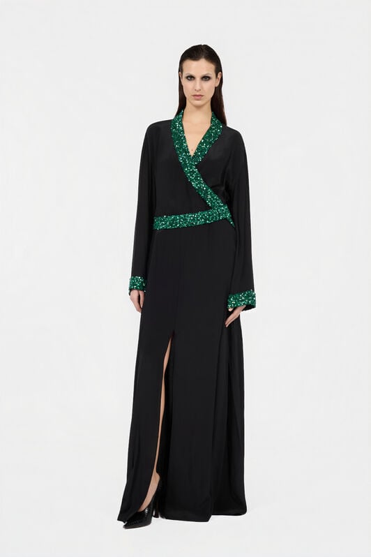 RC Seiden-Maxikleid mit verziertem Detail NERO/VERDE VWR197-SY001