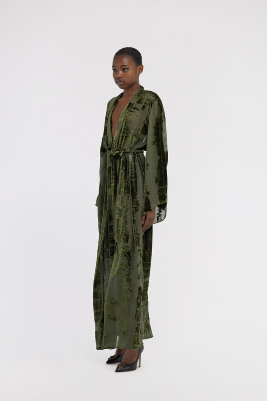 RC Dressing gown with devorè effect Dark green SKT504-VL041