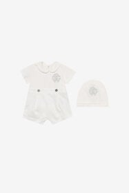 JU White Romper And Hat Set With Monogram RC MILKY WHITE UJT823-JD001