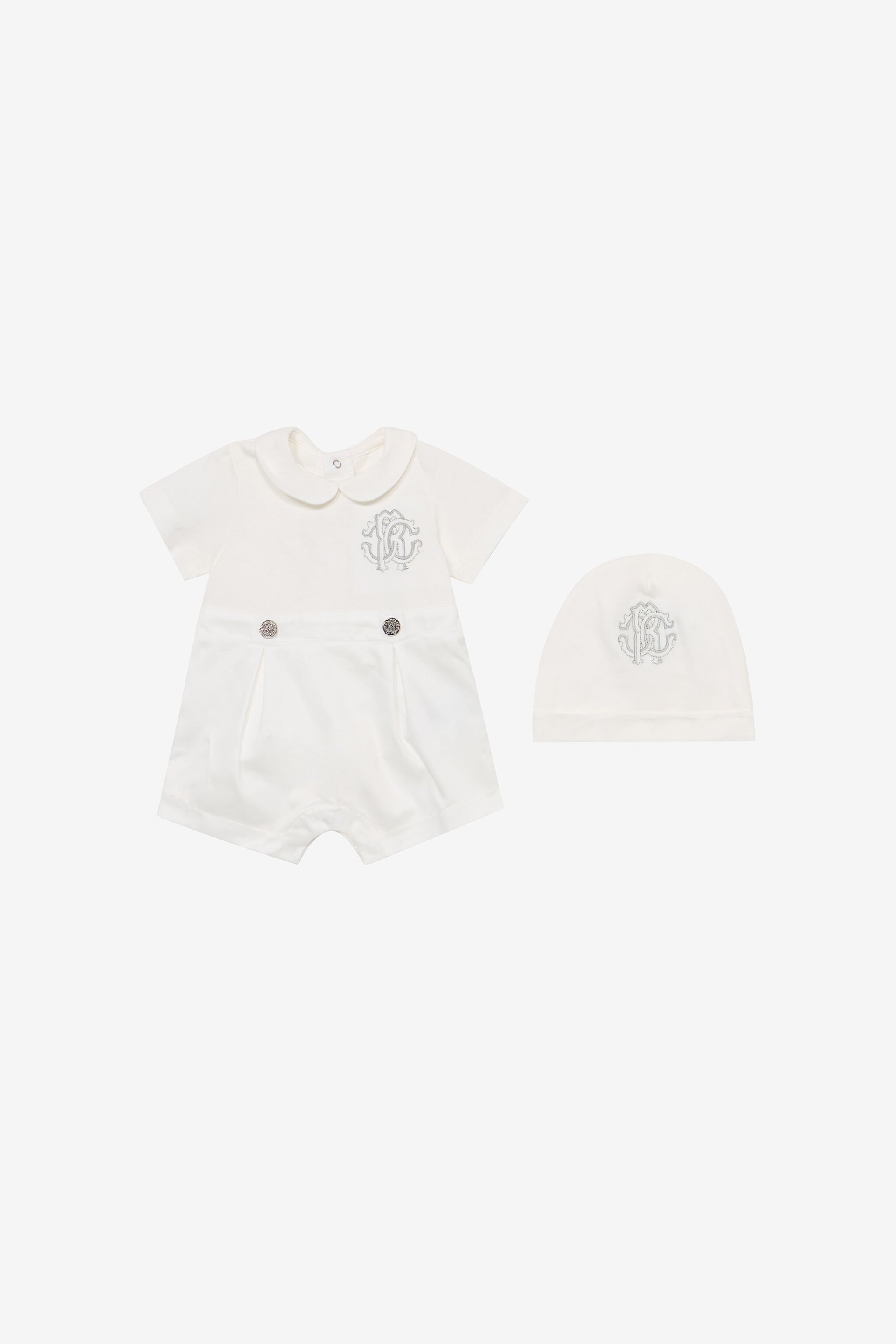 JU White Romper And Hat Set With Monogram RC MILKY WHITE UJT823-JD001
