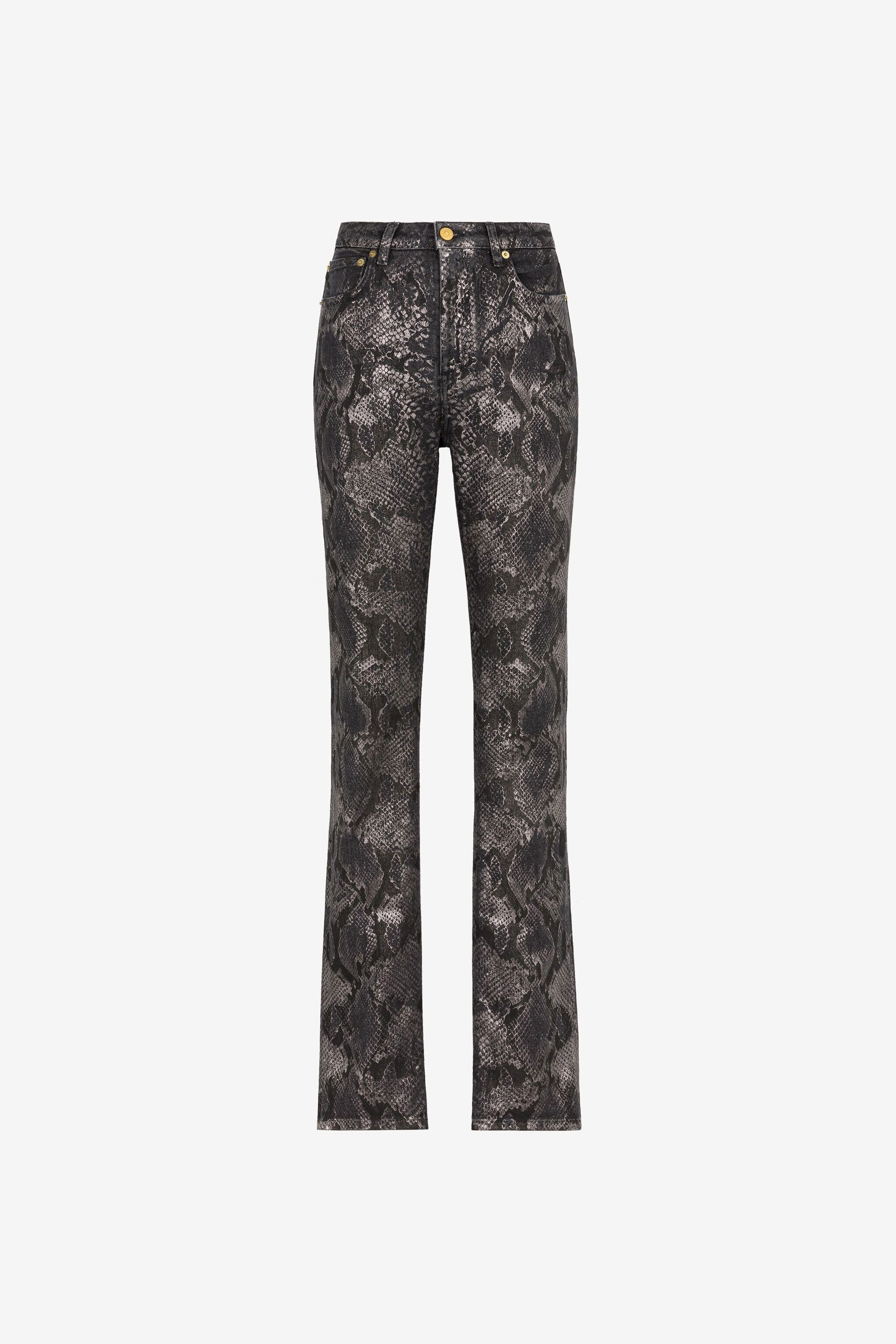 RC Metallic Python-Print Straight-Leg Jeans Black PKJ218-DE020