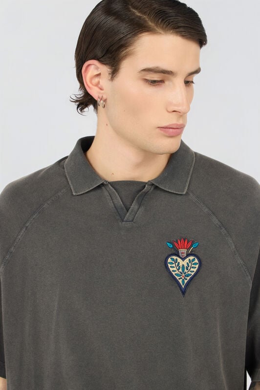 JC Grey Polo Shirt With Embroidered Detail BLACK WFT065-WF095