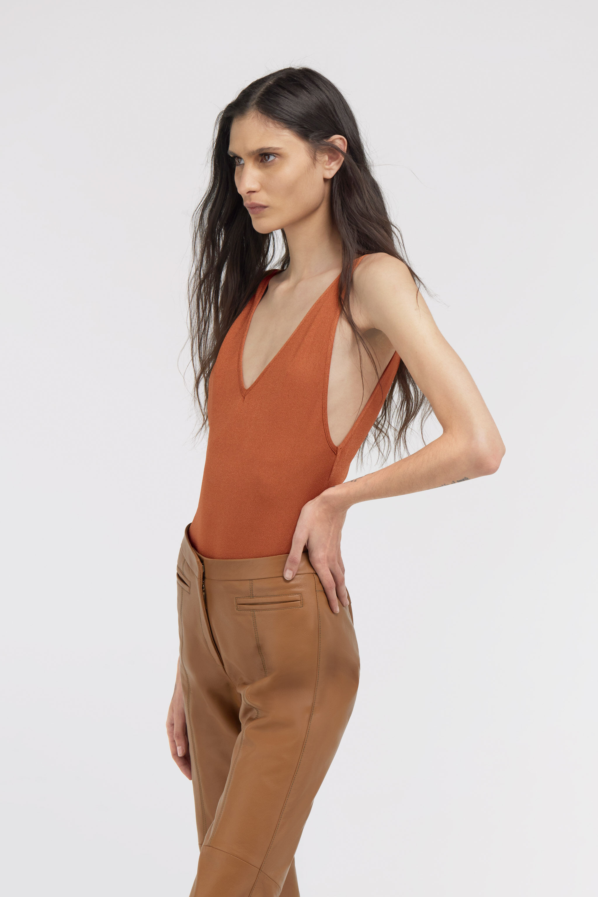 RC Rust V Neck Bodysuit Brown SWM607-MI009