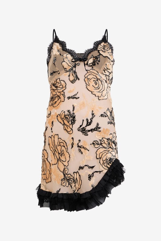 RC Floral Devoré Silk Dress Mini ROSA/NERO VKT118-FC008