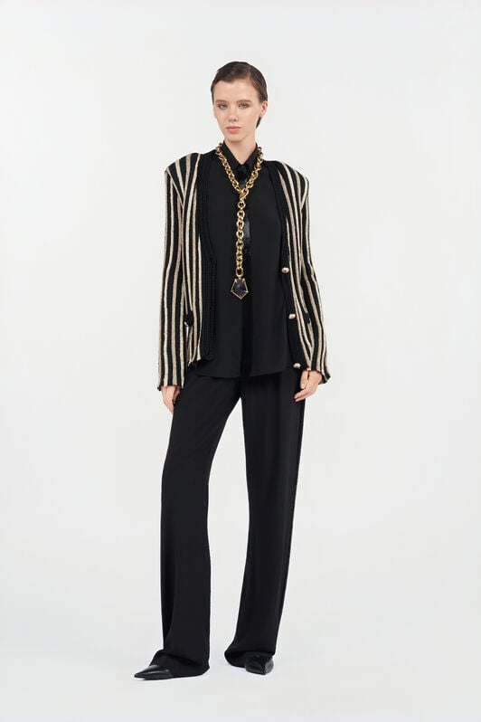 RC Cardigan with Laminated Stripes RC Cardigan with Laminated Stripes BLACK/GOLD WKM906-MO010
