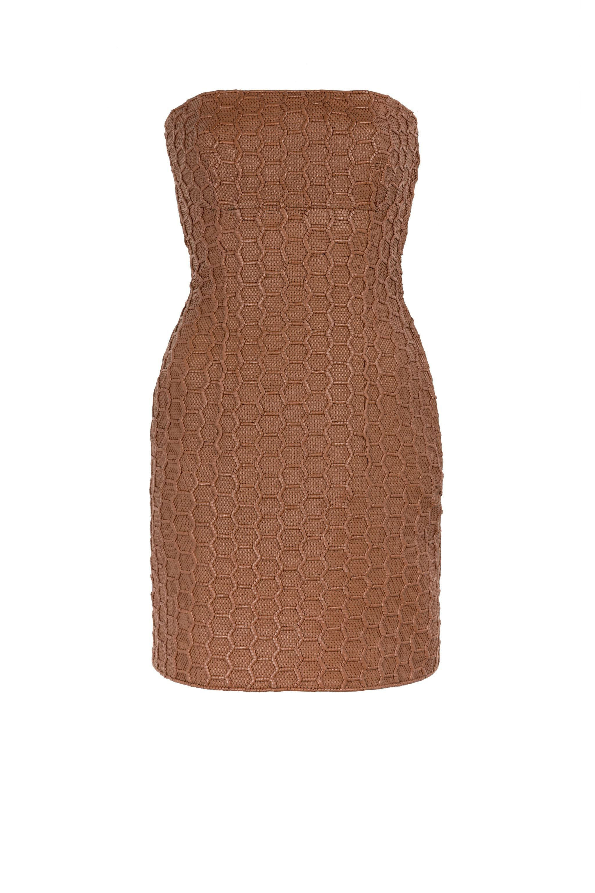 RC Woven Leather Mini Dress Brown IWP100-PN078