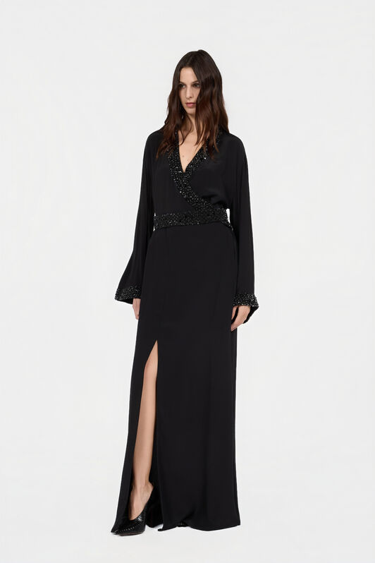 RC Seiden-Maxikleid mit verziertem Detail RC Seiden-Maxikleid mit verziertem Detail NERO/ARGENTO VWR197-SY001