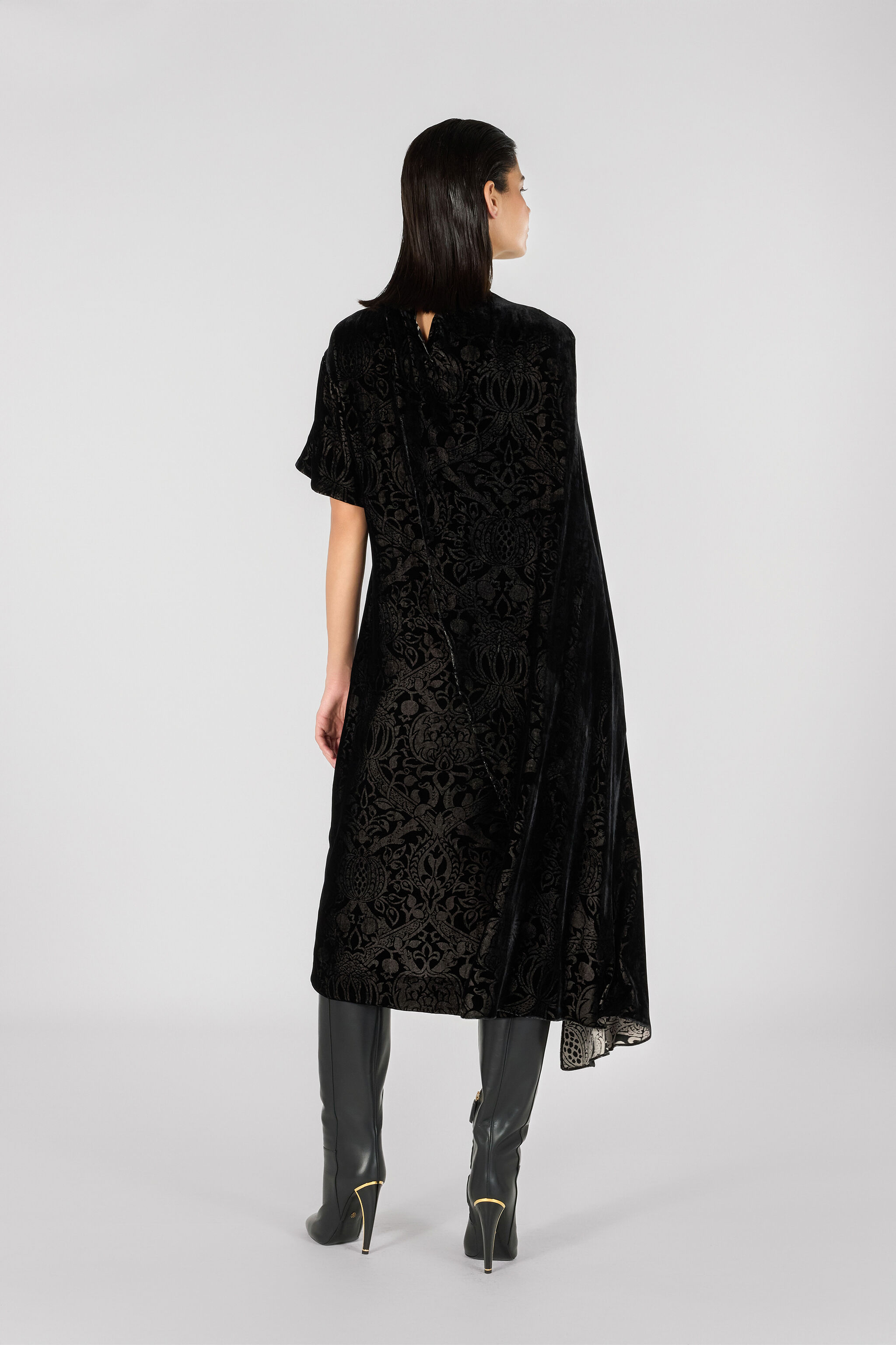 RC Abito midi con stampa Broccato Nero TWT122-VUN25