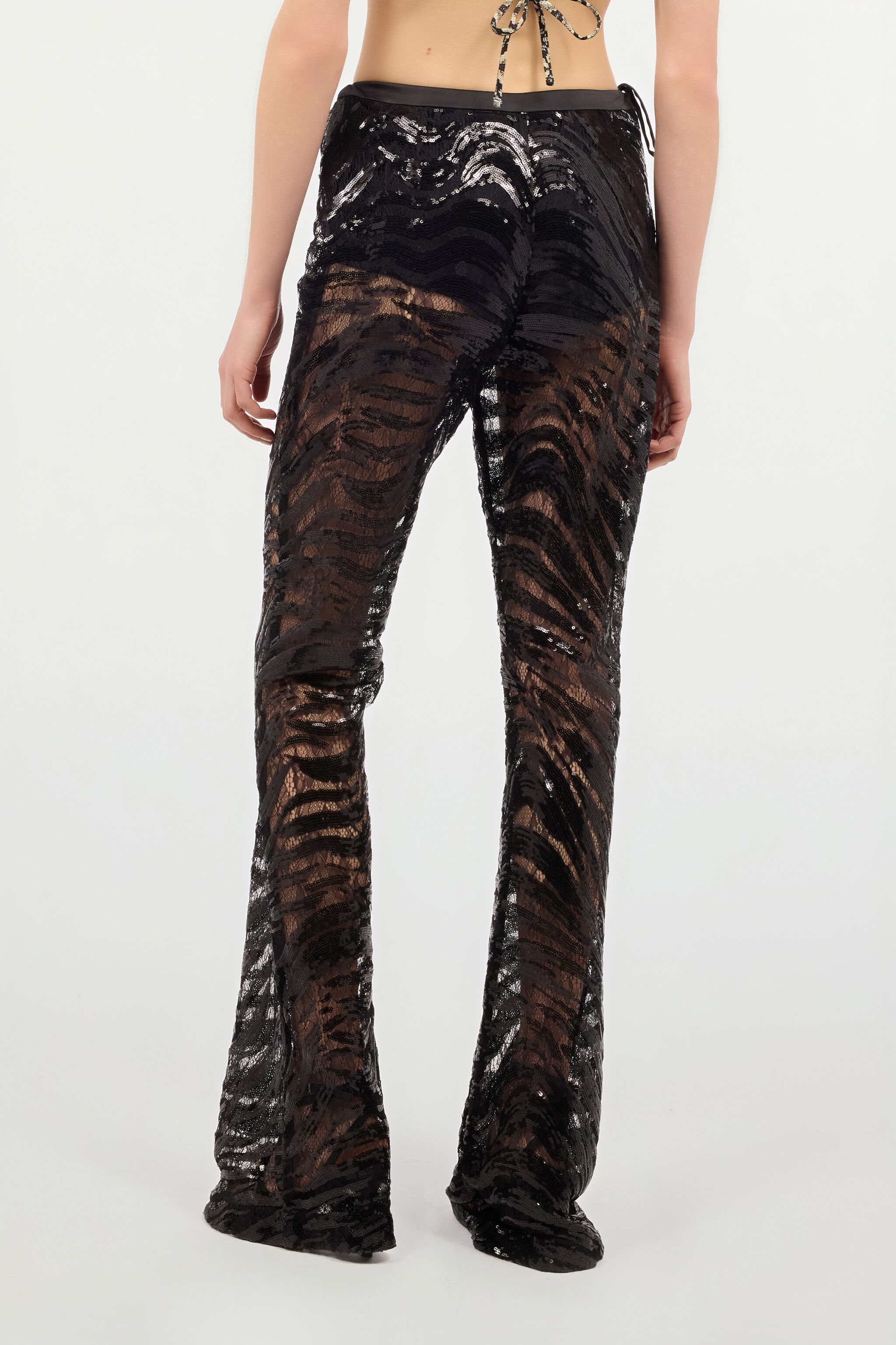JC Flared Pants With Zebra Pattern And Sequins Black UFT083-UF122