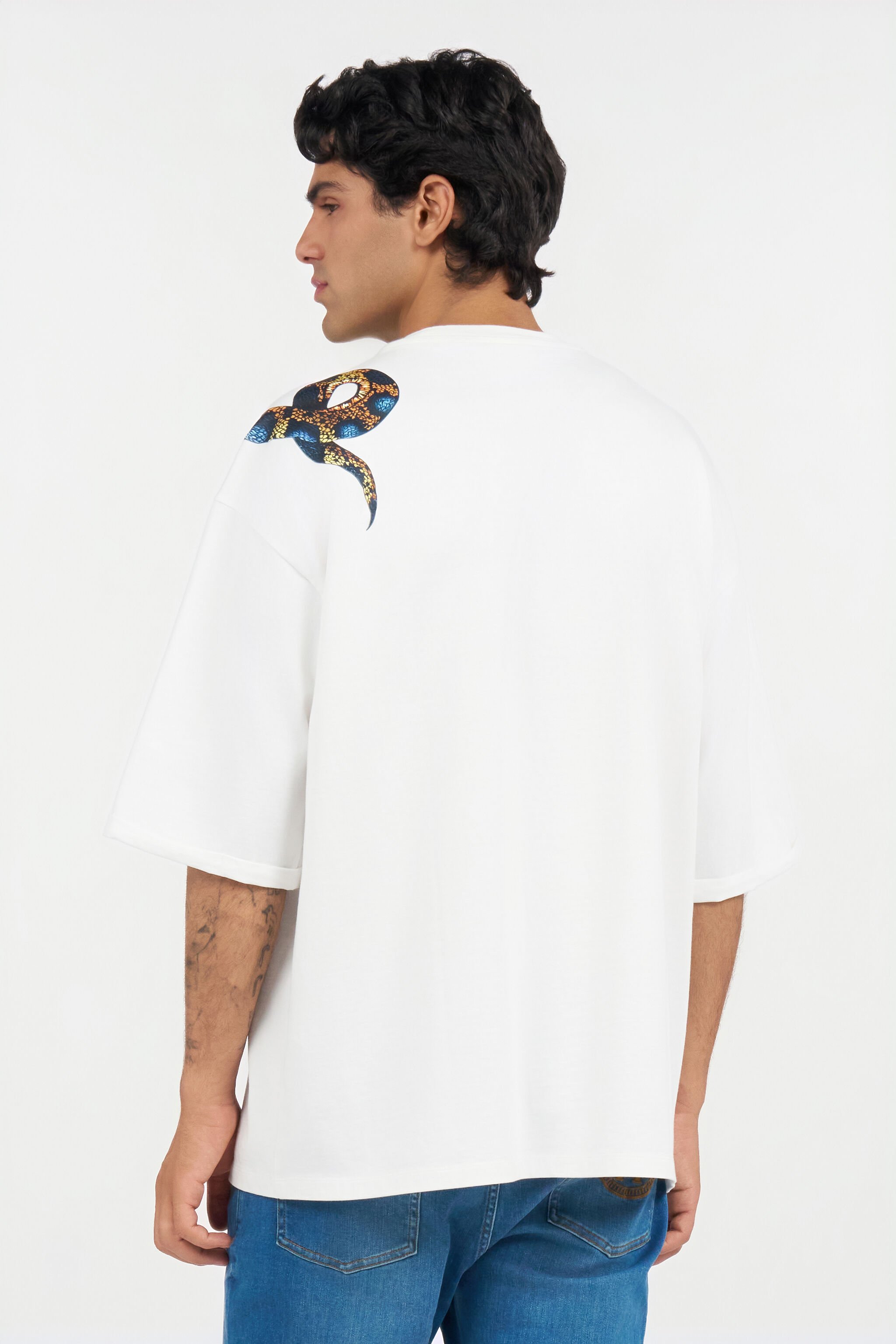 RC Oversized T-shirt with Snake Print RC Oversized T-shirt with Snake Print WHITE WRT62B-JD060