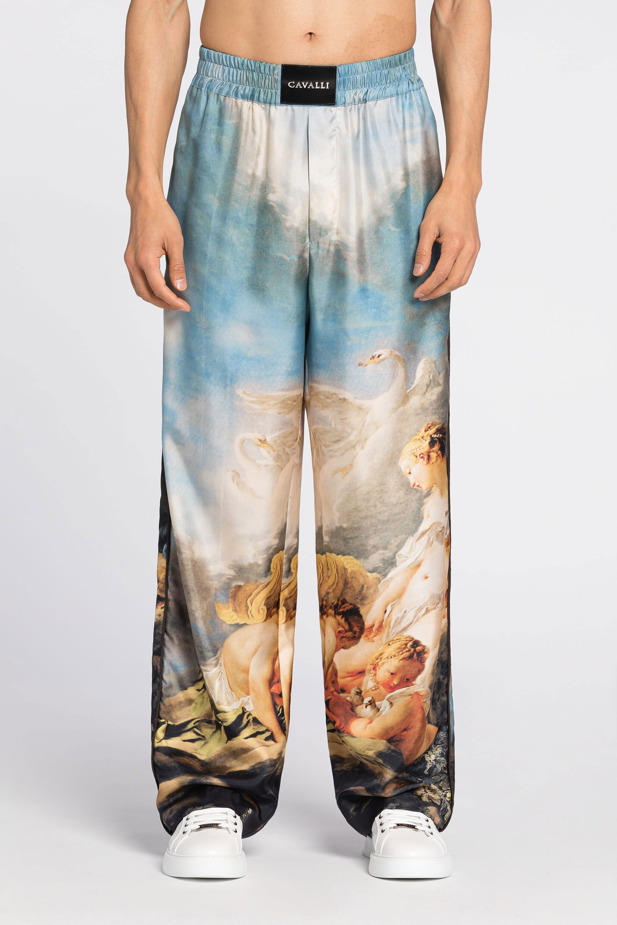 RC Painting-Print Silk Trousers Light blue QMT201-FS013