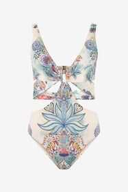 JC Tropical Garden Print One-Piece Swimsuit 217 AZZURRO + 582 AR WFM034-WF753