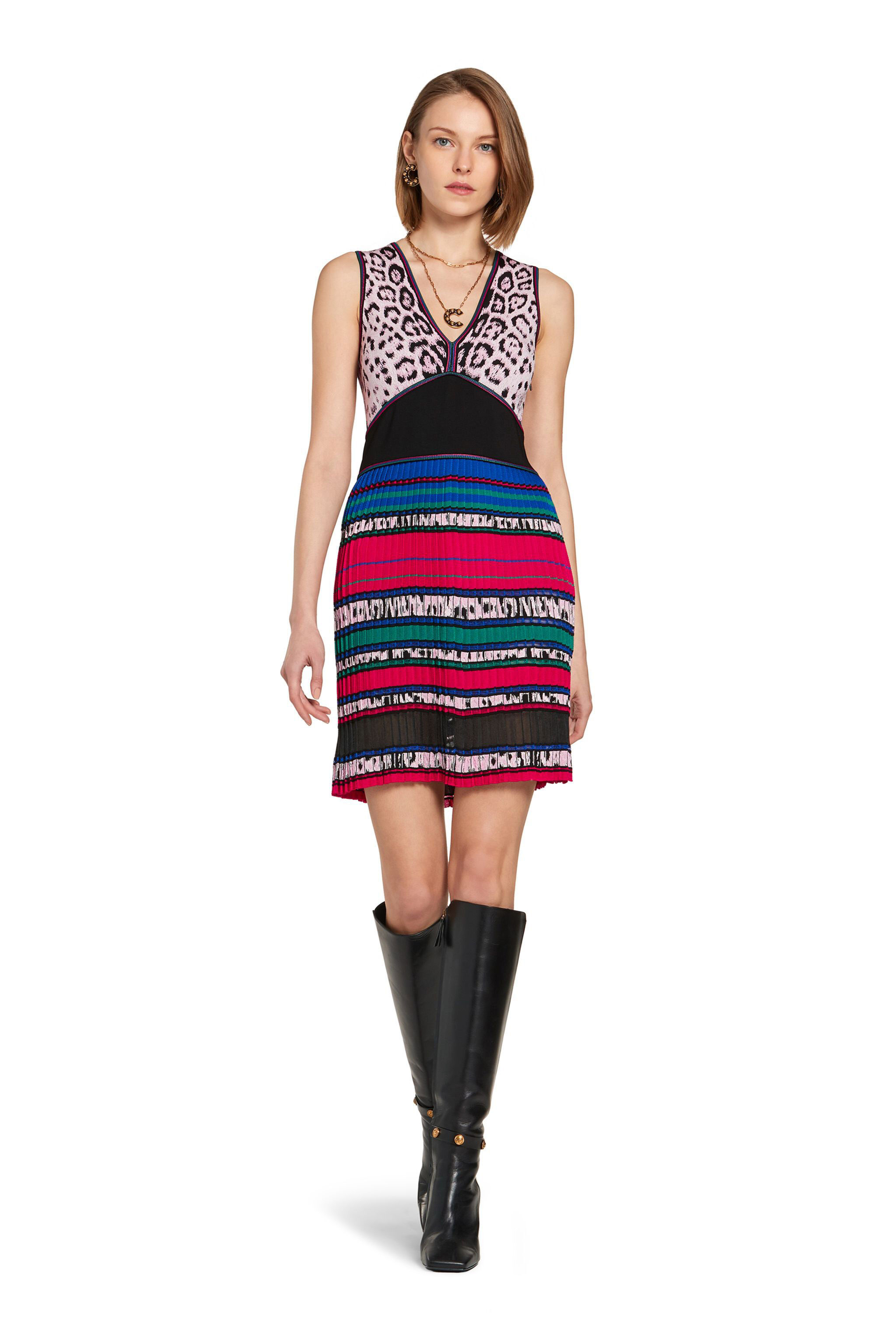 RC Printed plissé knit mini dress Fuchsia JQM112-MI001