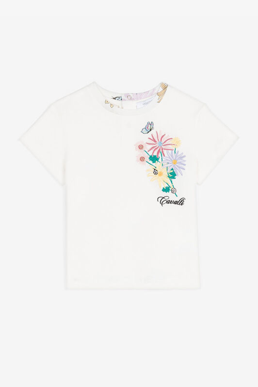 JU Floral-Embroidered Cotton T-Shirt JU Floral-Embroidered Cotton T-Shirt White RJT60H-JD001