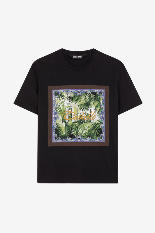 JC T-shirt en coton à imprimé palmiers et logo Just Cavalli NOIR Q61265-Q0168