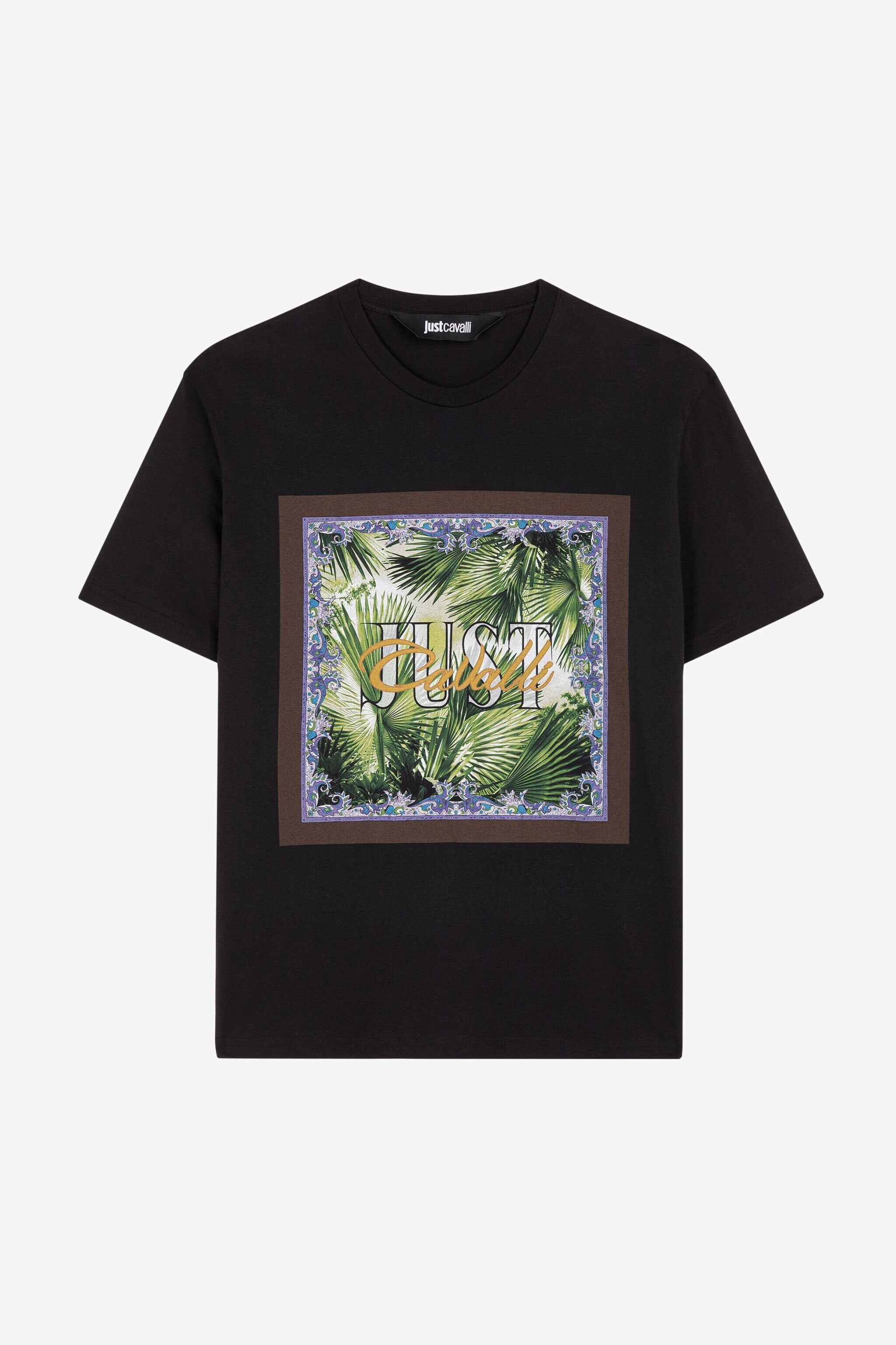 JC T-shirt en coton à imprimé palmiers et logo Just Cavalli NOIR Q61265-Q0168