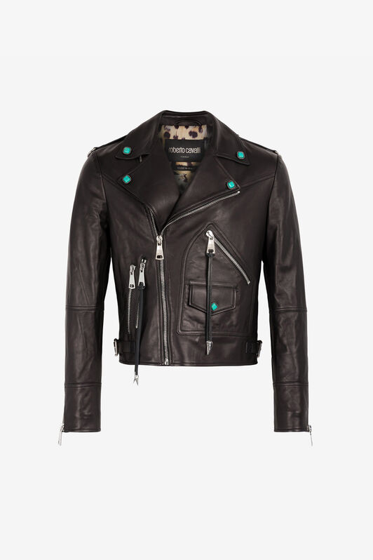 RC Embellished Leather Biker Jacket Black RRP803-PFF01