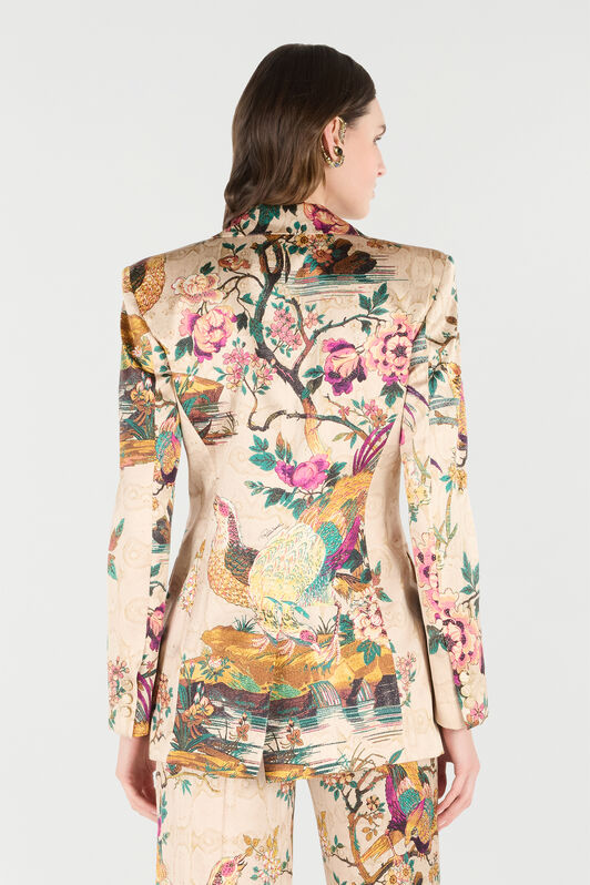 RC Silk Jacket with Floral and Pheasant Print RC Silk Jacket with Floral and Pheasant Print Ivory/Pink VKT405-TYP76