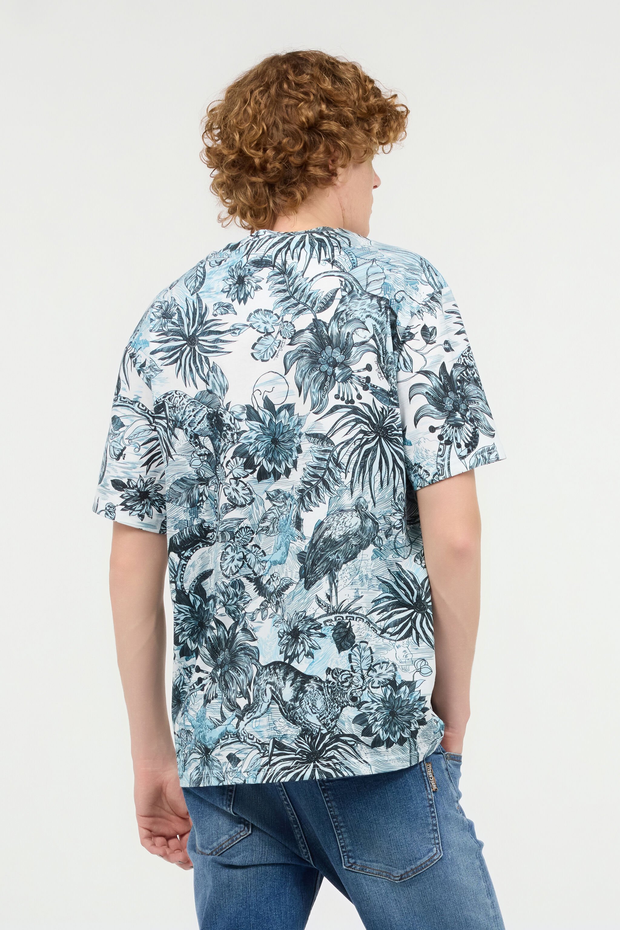 JC T-Shirt Con Stampa Jungle E Monogram Azzurro UFT042-UF062