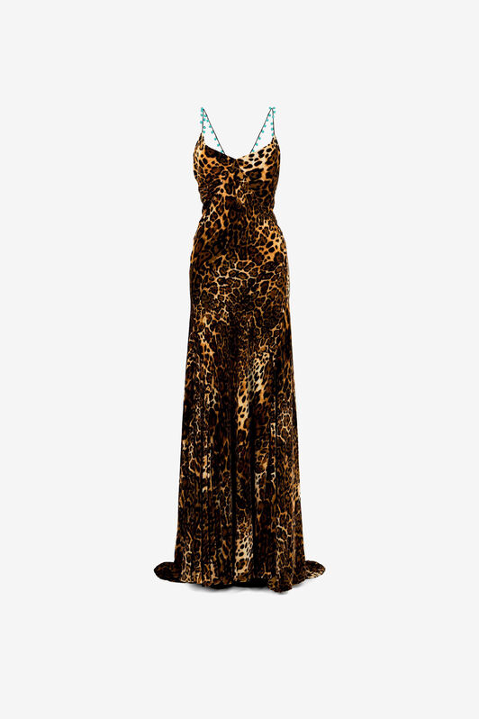 RC Crisscross back leopard print maxi dress Dark brown RKT138-FY058