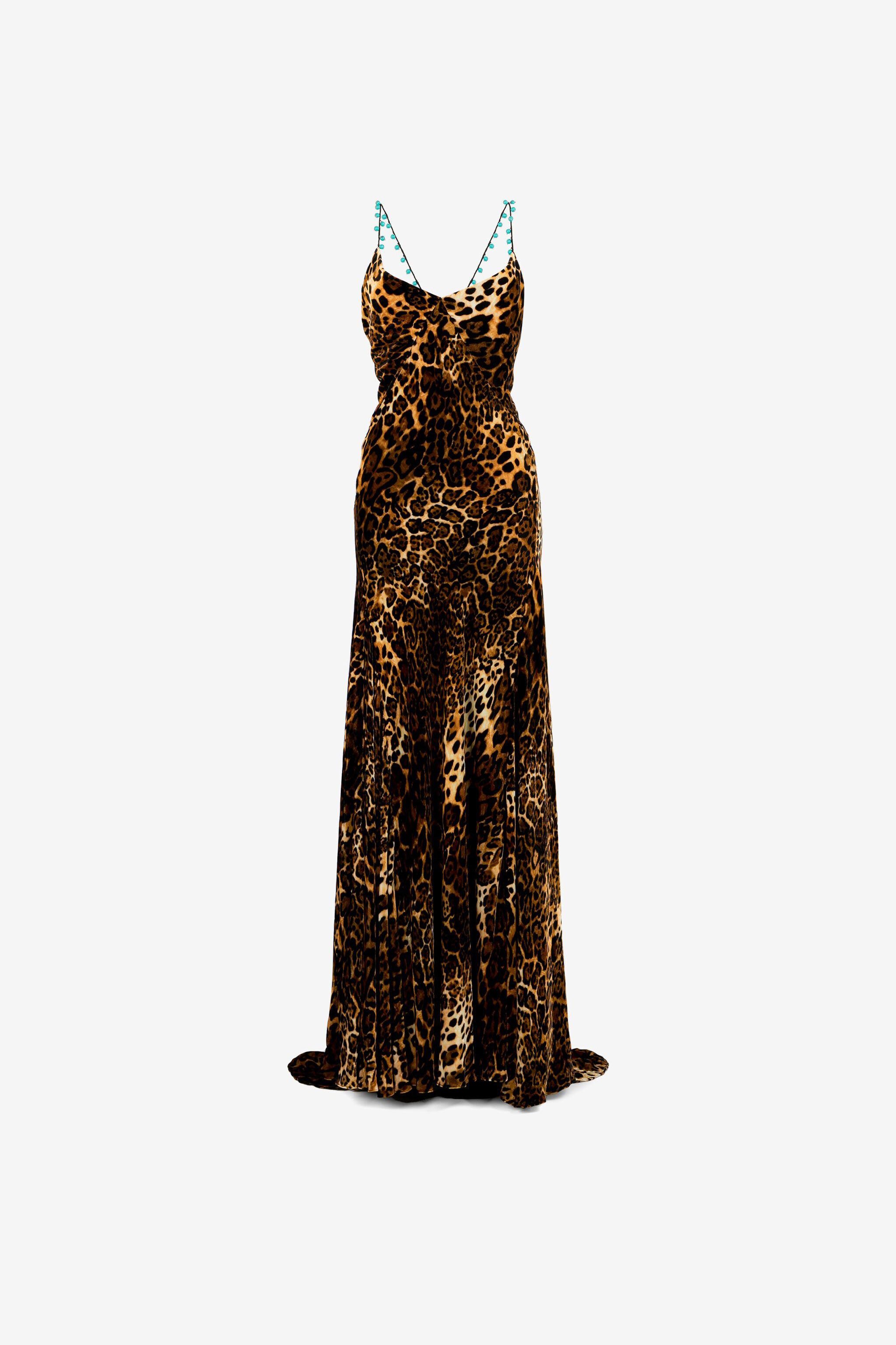 RC Crisscross back leopard print maxi dress Dark brown RKT138-FY058