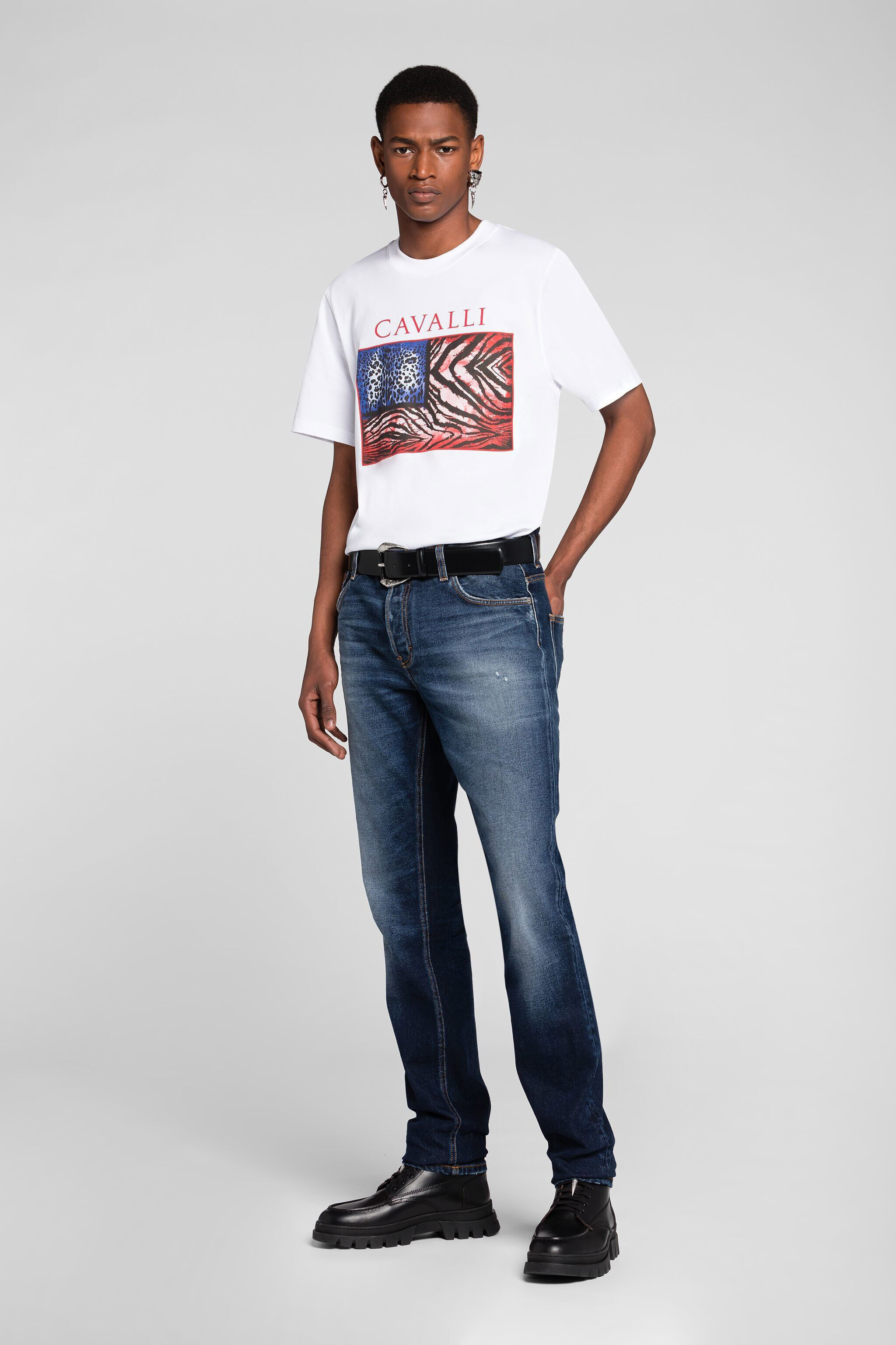 RC Animalisches T-Shirt mit Patchwork-Druck Weiß PRT60A-JD060