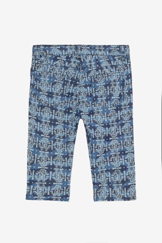 JU Tiger Skin-Print Pants With RC Monogram And Lettering Blue UJJ208-DYO44
