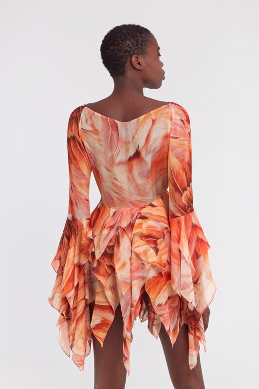 RC Plumage print short dress Orange SWT129-CTL71