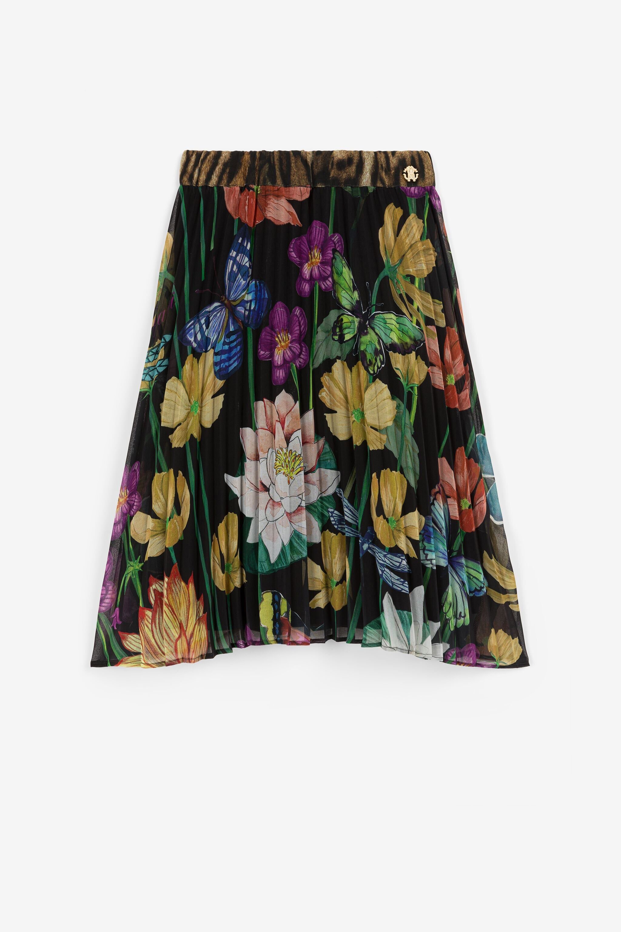 JU Flower-Print Pleated Skirt Black PJT312-4GF21