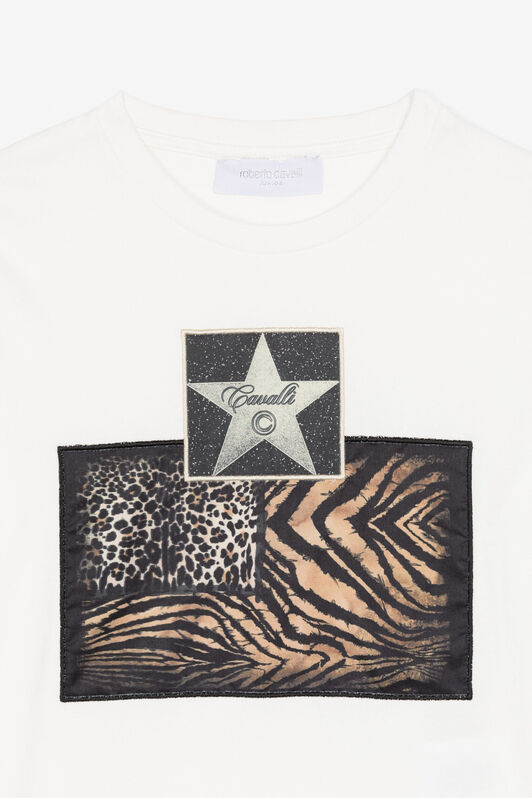 JU Animalier Patchwork-Print Appliqué T-Shirt JU Animalier Patchwork-Print Appliqué T-Shirt White OJT623-ISA2J