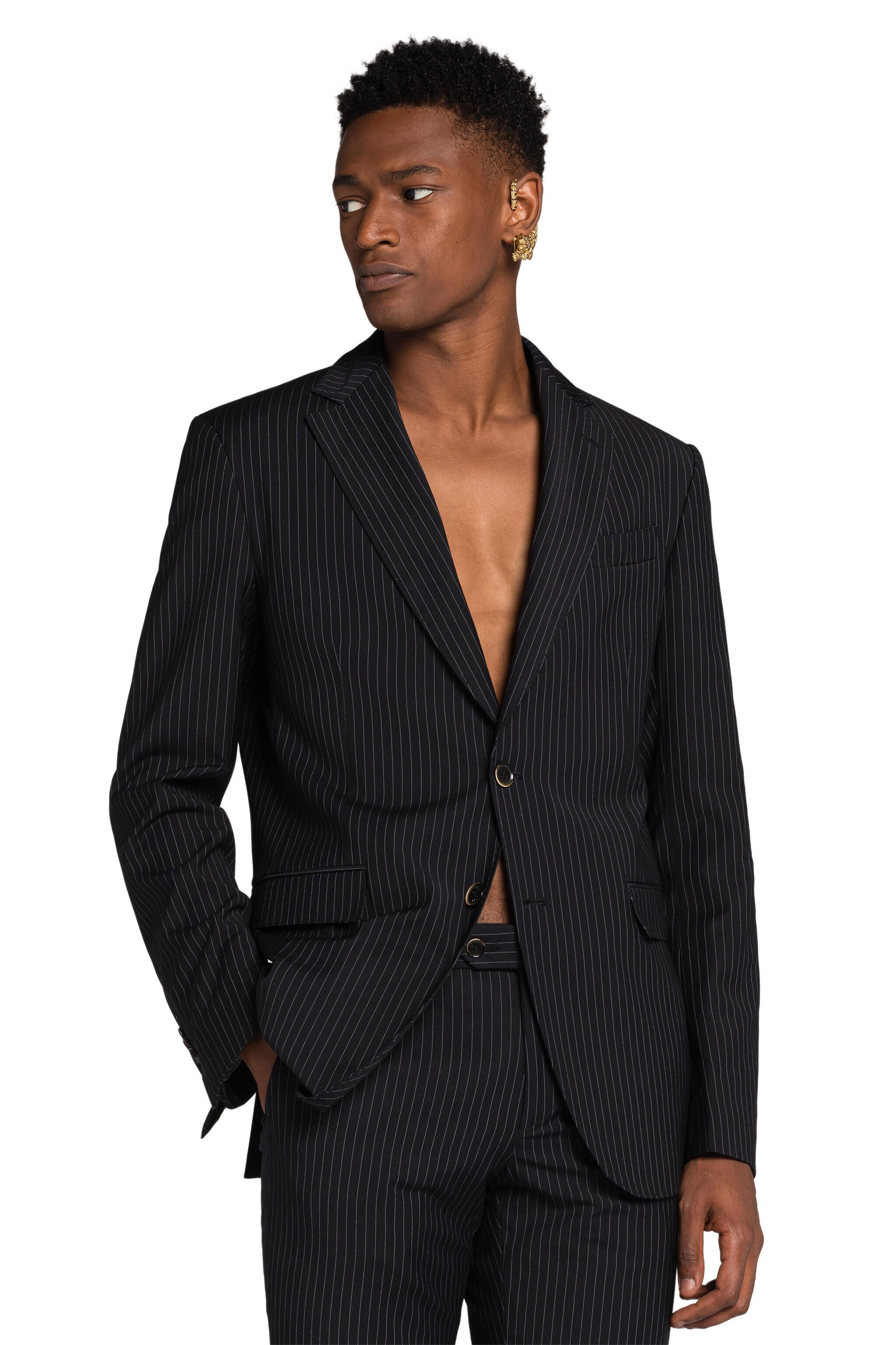 Pinstripe Two-Piece Suit in Black for Men | Roberto Cavalli®