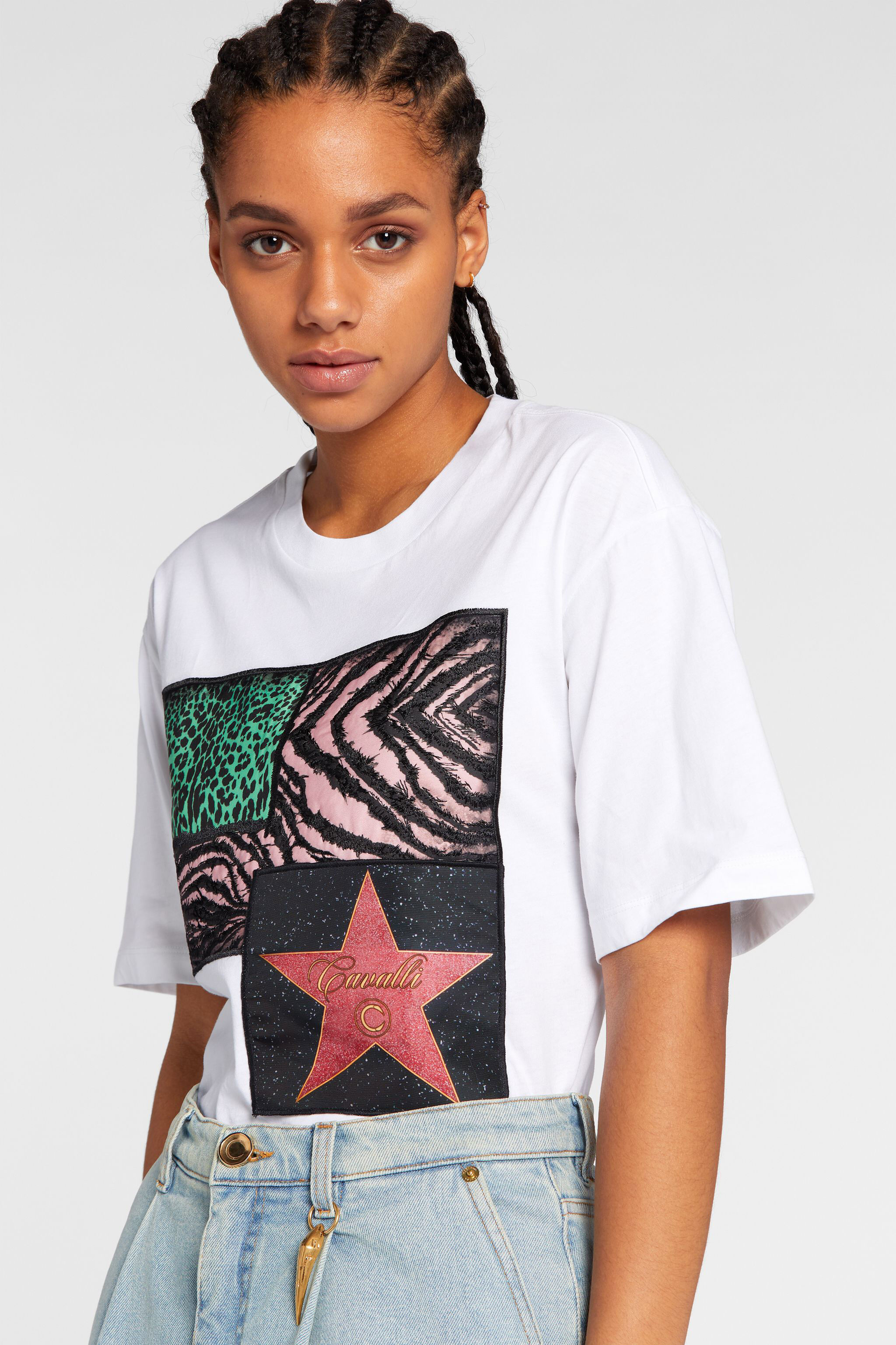 RC Walk Of Fame And Animalier Patchwork-Print Appliqué T-Shirt White OKT61B-JD060